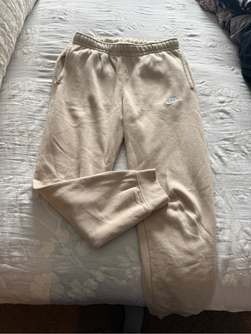 Nike Women’s Beige/Cream Sweatpants with White Swoosh